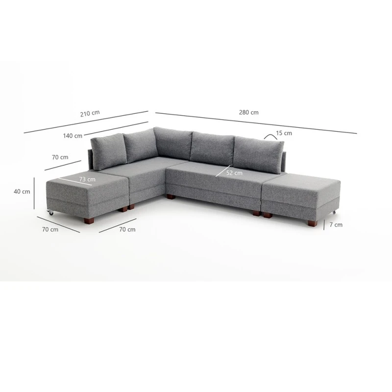 Ъглов разтегателен диван Fly - Сив